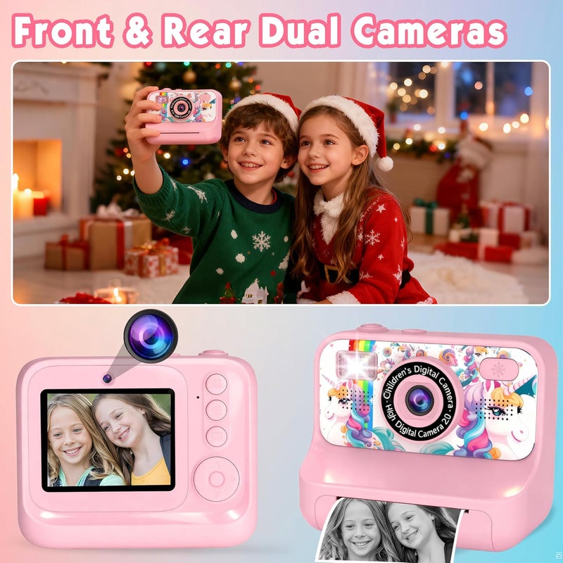 KALINCO Kids Camera, Upgrade Kids Camera Instant Print, Front Rear Dual Selfie Digital CAM with 1080P Videos, Portable Travel Toy with Games and Music, Christmas Birthday Gift for Boys, Girls and Teens - Image 3